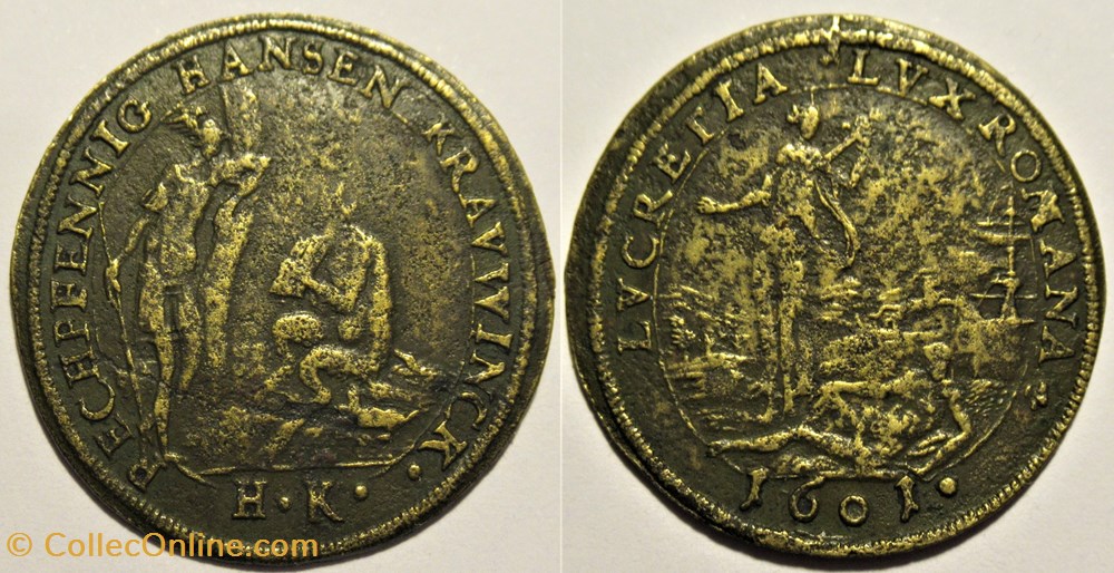 monnaies paranumismatique jetons poids rechenpfennig 1601 h krauwickel nurnberg le suicide de lucretia
