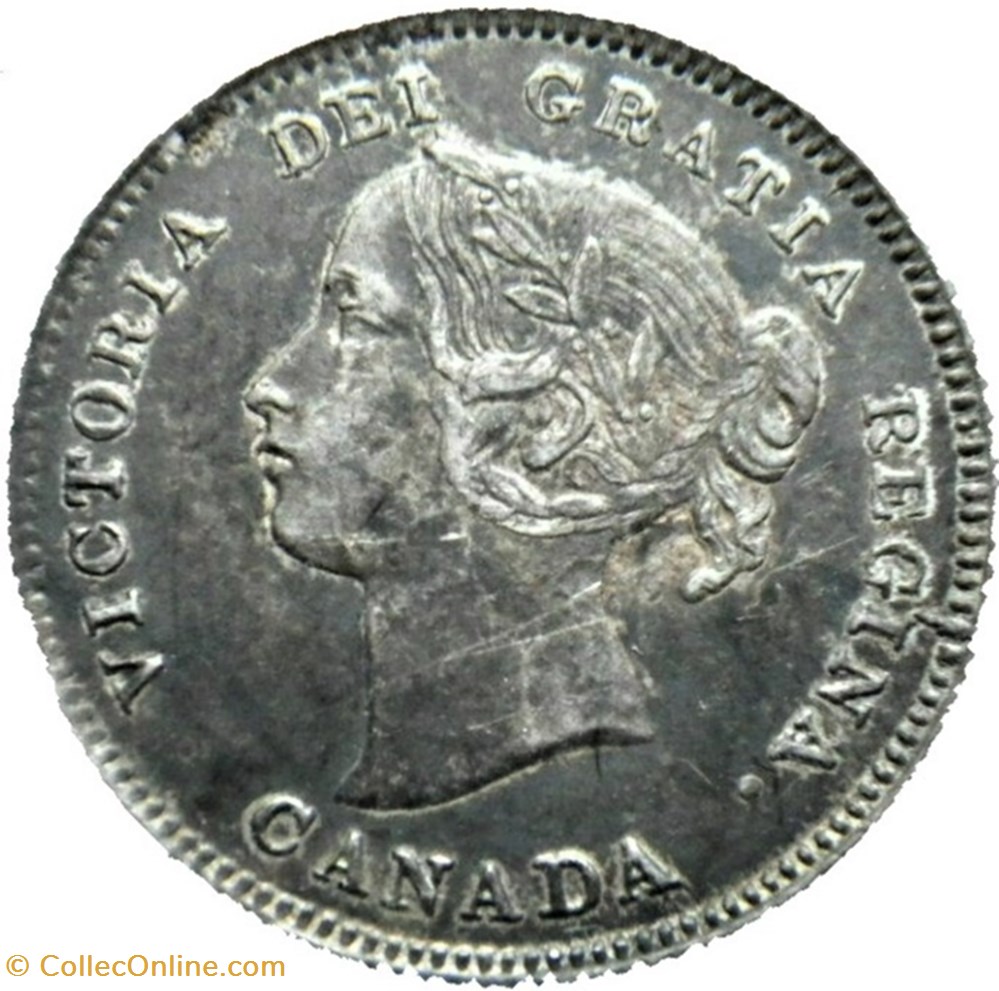 monnaie monde canadum victoria 5 cents 1891 long top lip die crack