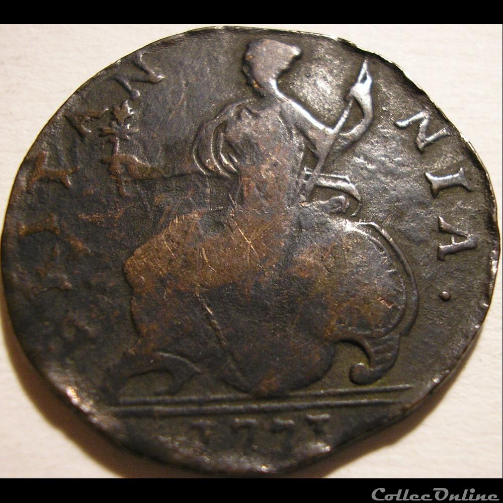 1773 Half Penny No Regal - George III of Great Britain (ex.3) 4 monnaie monde etat uni 1773 half penny no regal george iii of great britain ex 3