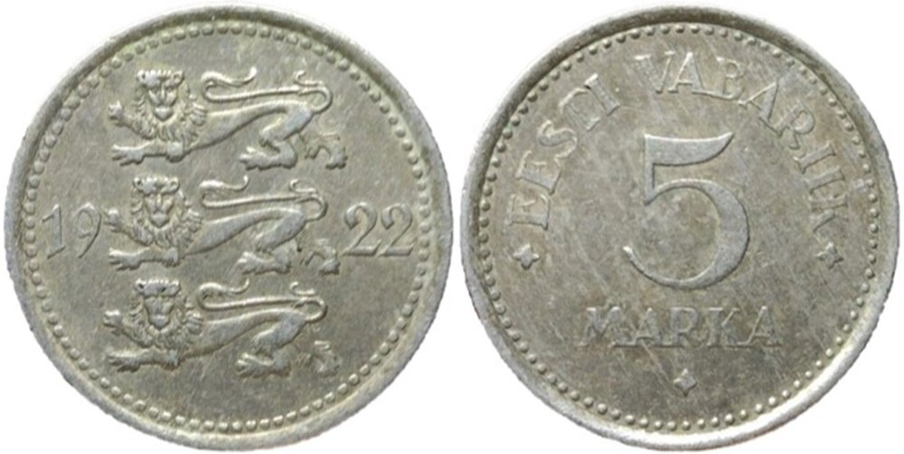 monnaies monde estonie estonia republic 5 marka 1922
