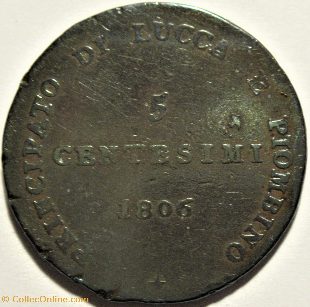 monnaies monde italie 1806 principaute de lucca piombino 5 centesimi felix elisa napoleon ex 2