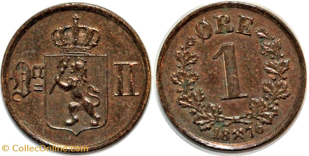 Norway - Oskar II - 1 Øre 1876 monnaies monde norvege norway oskar ii 1 re 1876