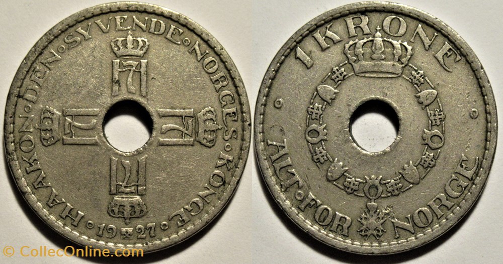 Haakon VII of Norway - 1 Krone 1927 monnaies monde norvege haakon vii of norway 1 krone 1927