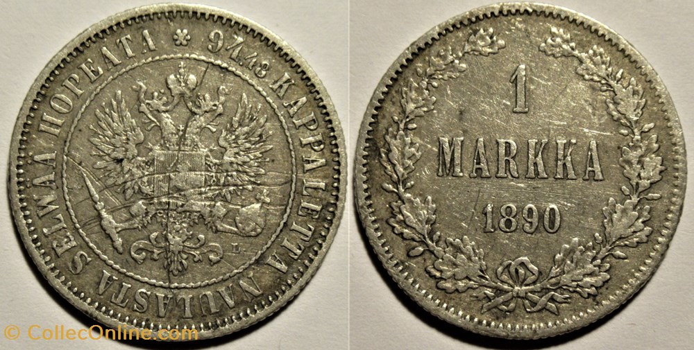 Aleksandr III of Russia - 1 Markka 1890, Grand Duchy of Finland monnaies monde finlande aleksandr iii of russia 1 markka 1890 grand duchy of finland