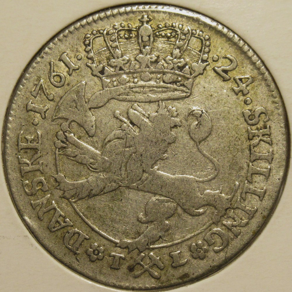 Frederik V Denmark - 24 Skilling Danske 1761 - Kingdom of Norway monnaies europe medievale norvege frederik v denmark 24 skilling danske 1761 kingdom of norway