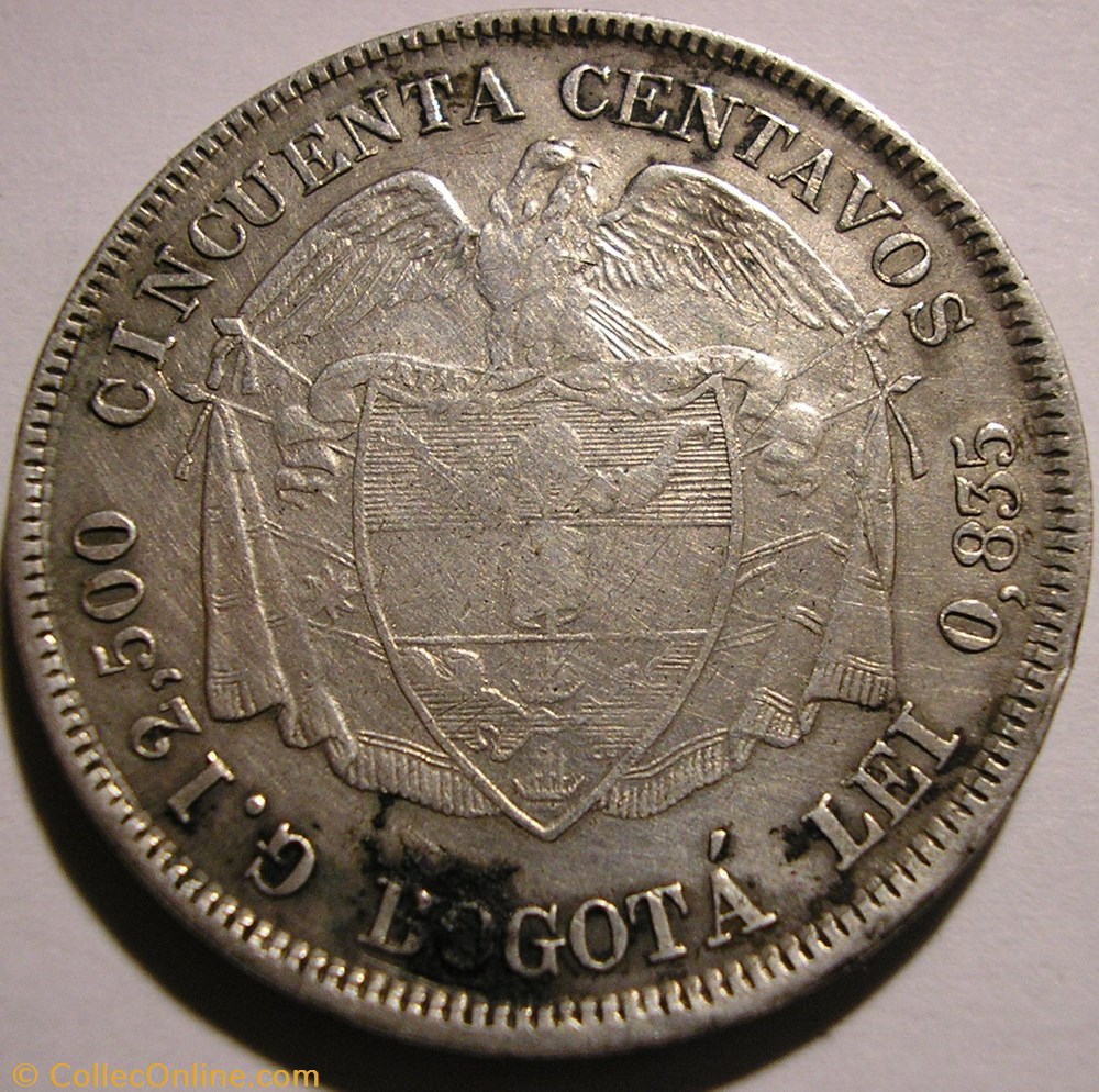 50 Centavos 1878 Bogota monnaie monde colombie 50 centavos 1878 bogota