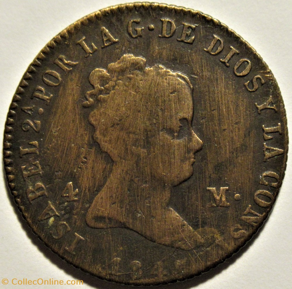1843 Jubia, 4 Maravedis - Isabel II España 2 monnaies monde espagne 1843 jubia 4 maravedis isabel ii espana