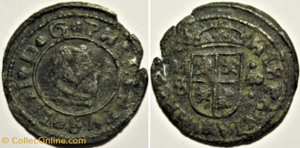 1663 Madrid - 8 Maravedis - Felipe IV de España monnaies monde espagne 1663 madrid 8 maravedis felipe iv de espana