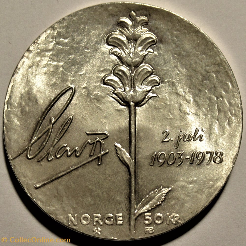 Olav V of Norway - 50 Kronor 1978 - King's Birthday monnaies monde norvege olav v of norway 50 kronor 1978 king s birthday