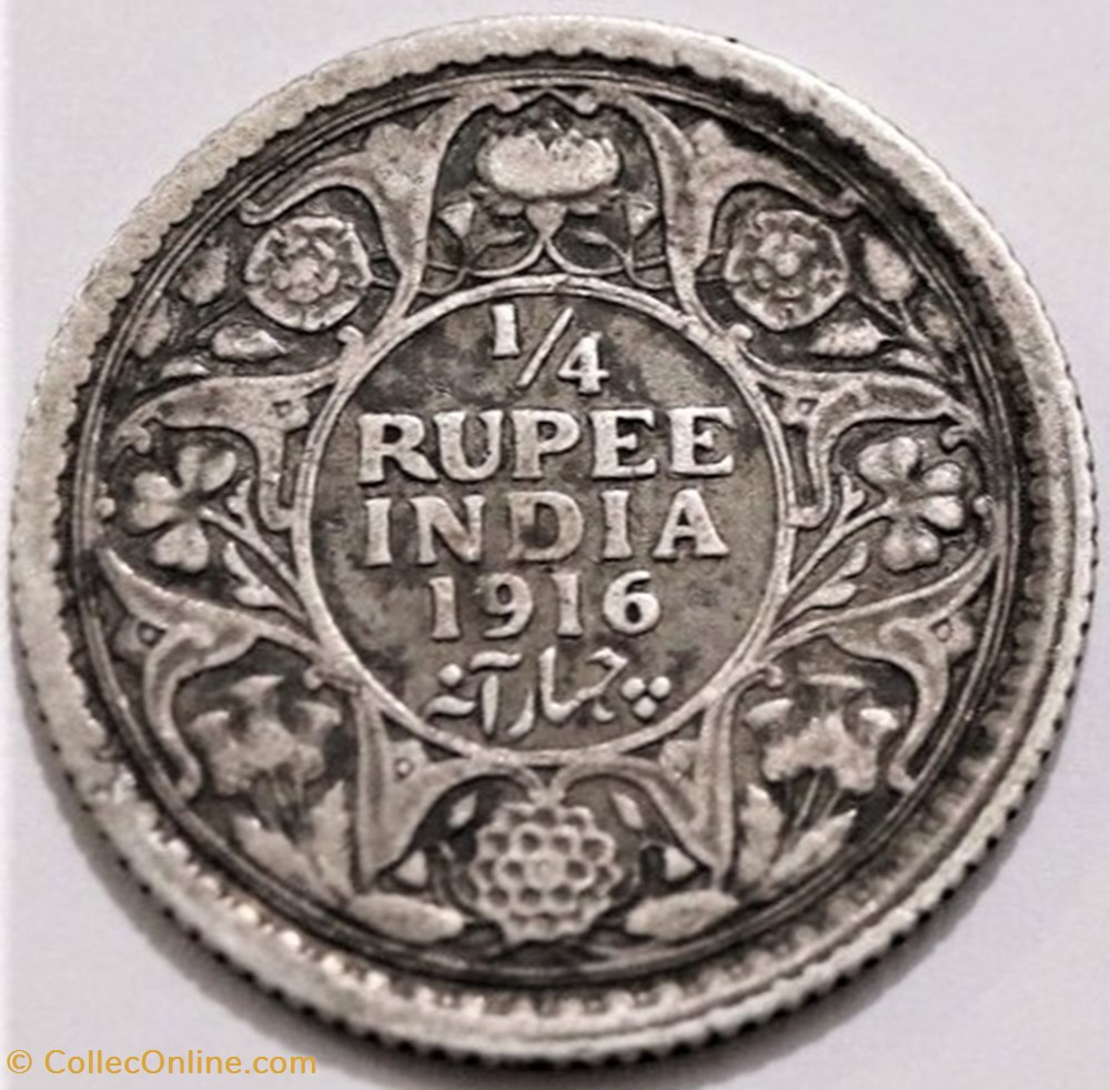 George V - 1/4 Rupee 1916 Calcutta - British India monnaie monde inde george v 1 4 rupee 1916 calcutta british india