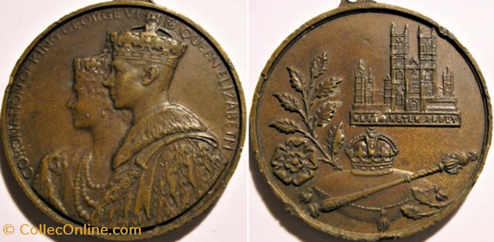 George VI & Elizabeth - 1937 Coronation Medal - Wetsminster Abbey, UK medaille royaume uni george vi elizabeth 1937 coronation medal wetsminster abbey uk