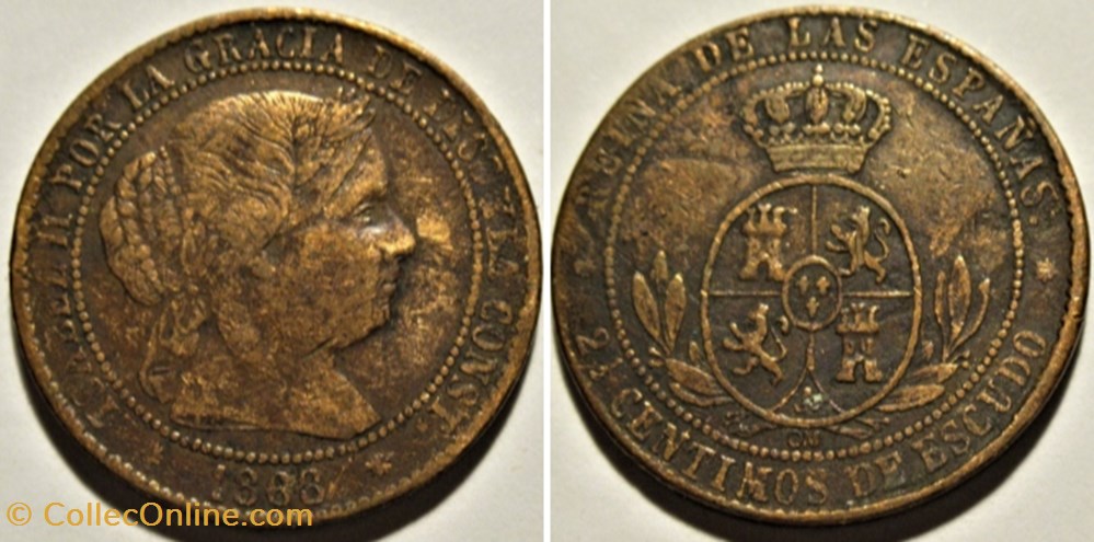 1868 Barcelona - 2½ Centimos - Isabel II España monnaies monde espagne 1868 barcelona 2 centimos isabel ii espana