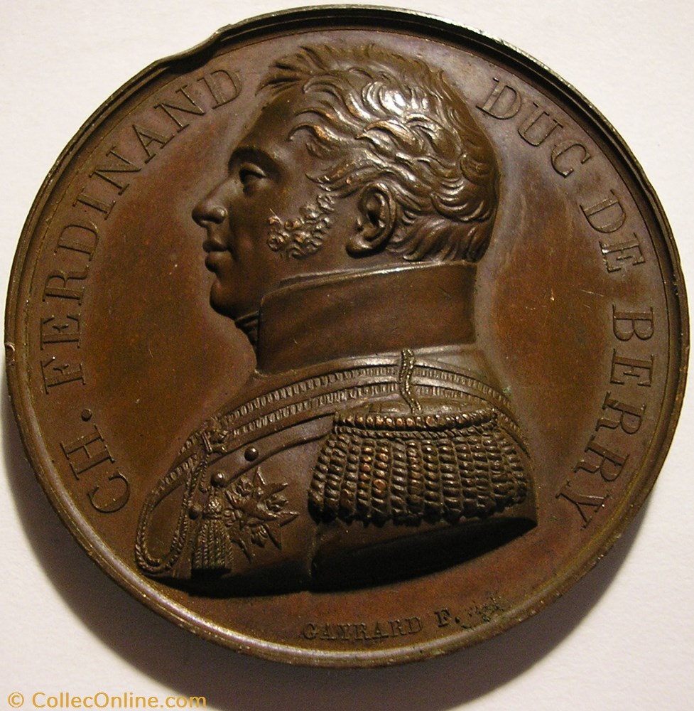 Charles Ferdinand Duc de Berry - 1815 Médaille, fuite de Louis XVIII 2 medailles france restauration charles ferdinand duc de berry 1815 medaille fuite de louis xviii