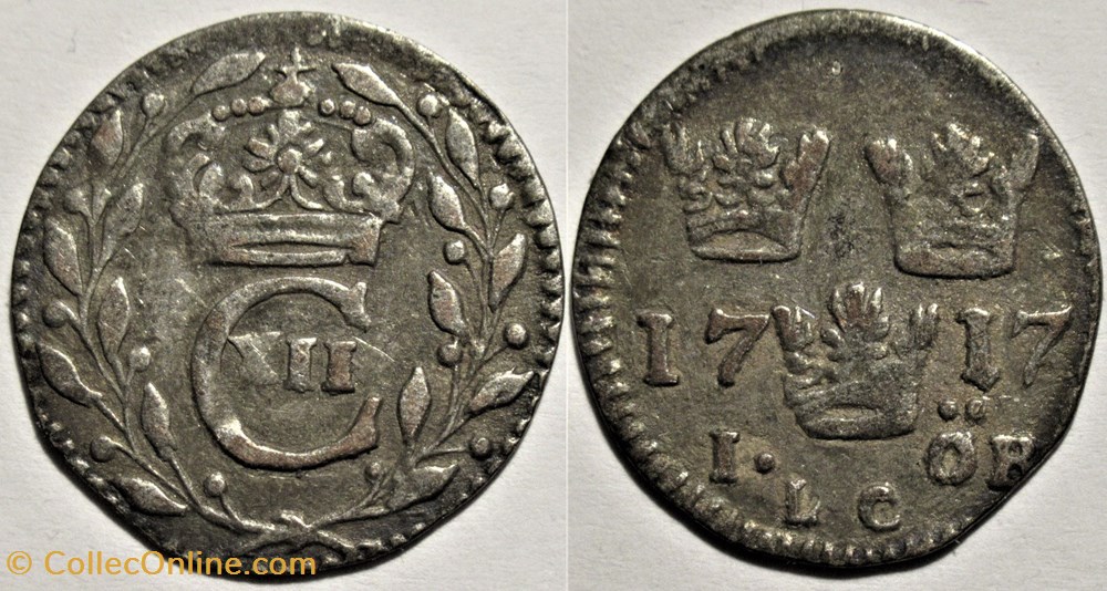 Sweden, Karl XII - 1 Öre 1717 monnaies europe medievale royaume suede sweden karl xii 1 ore 1717