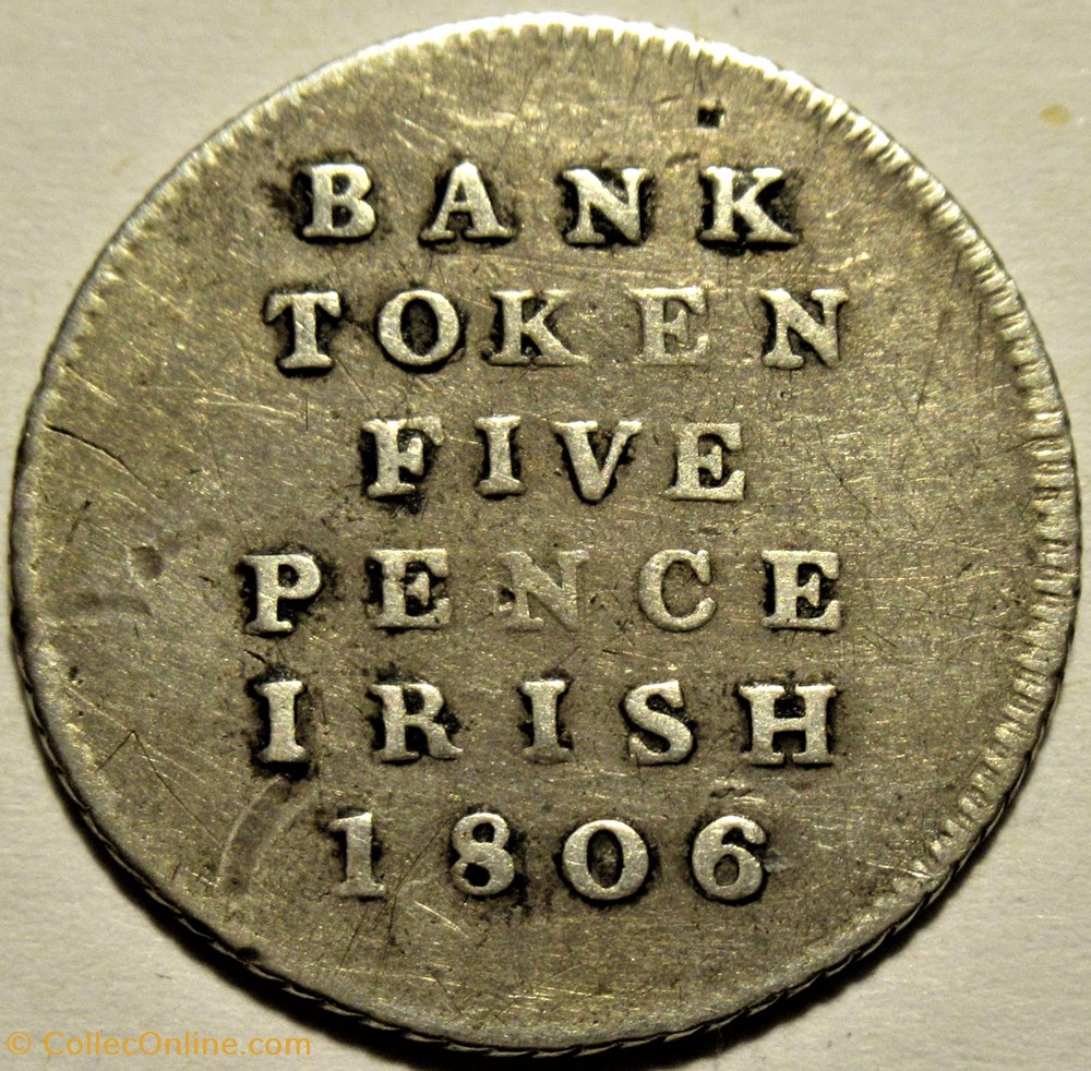 monnaies monde royaume uni george iii 5 pence 1806 overdate bank of ireland token