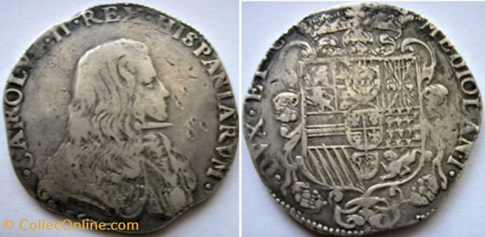 1676 Ducato di Milano, 1 Filippo - Carlo II di Spagna monnaies europe medievale duche de 1676 ducato di milano 1 filippo carlo ii di spagna