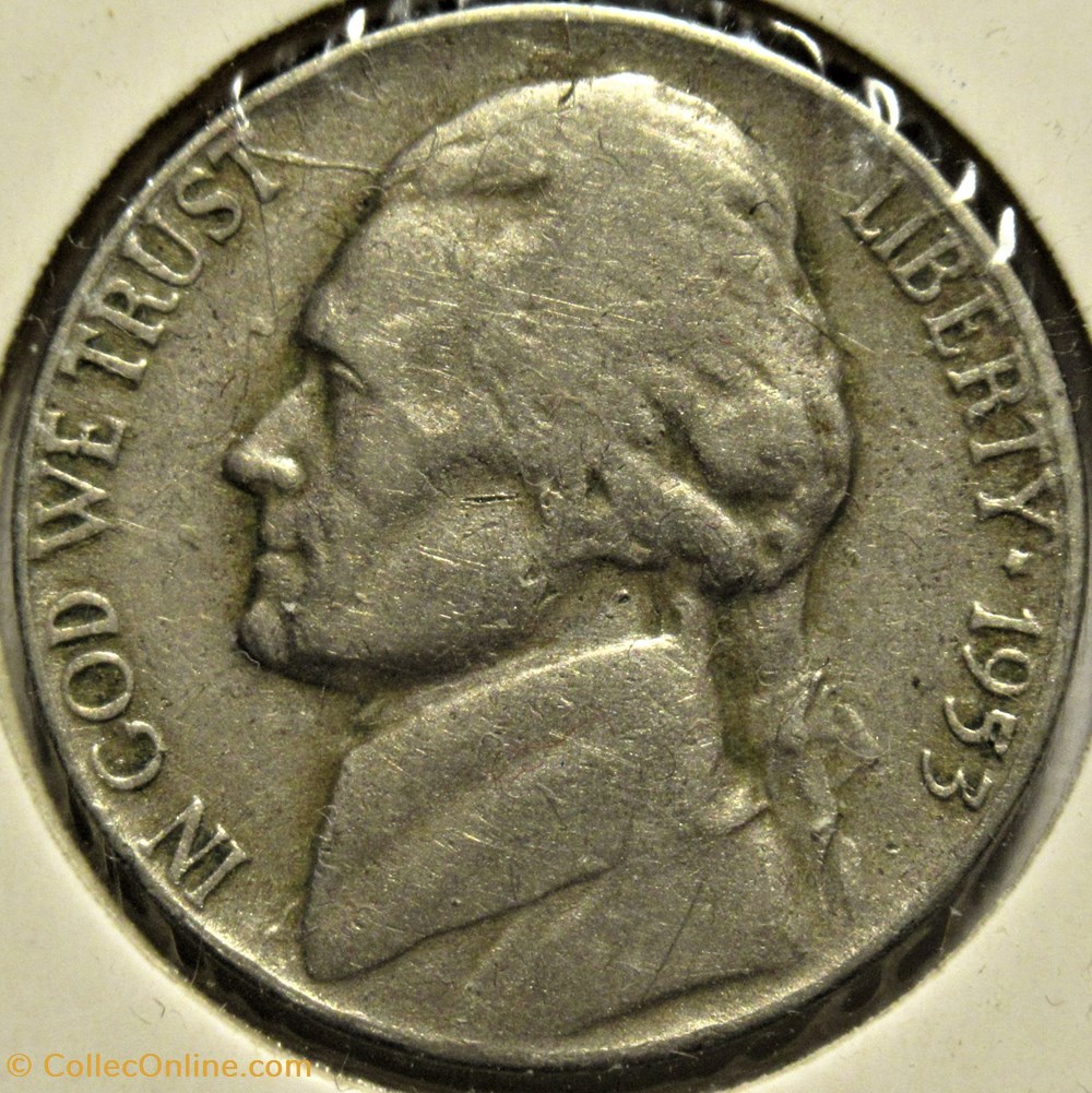 1953 Five Cents Jefferson, Philadelphia (1st Portrait) 2 monnaies monde etats unis 1953 five cents jefferson philadelphia 1st portrait