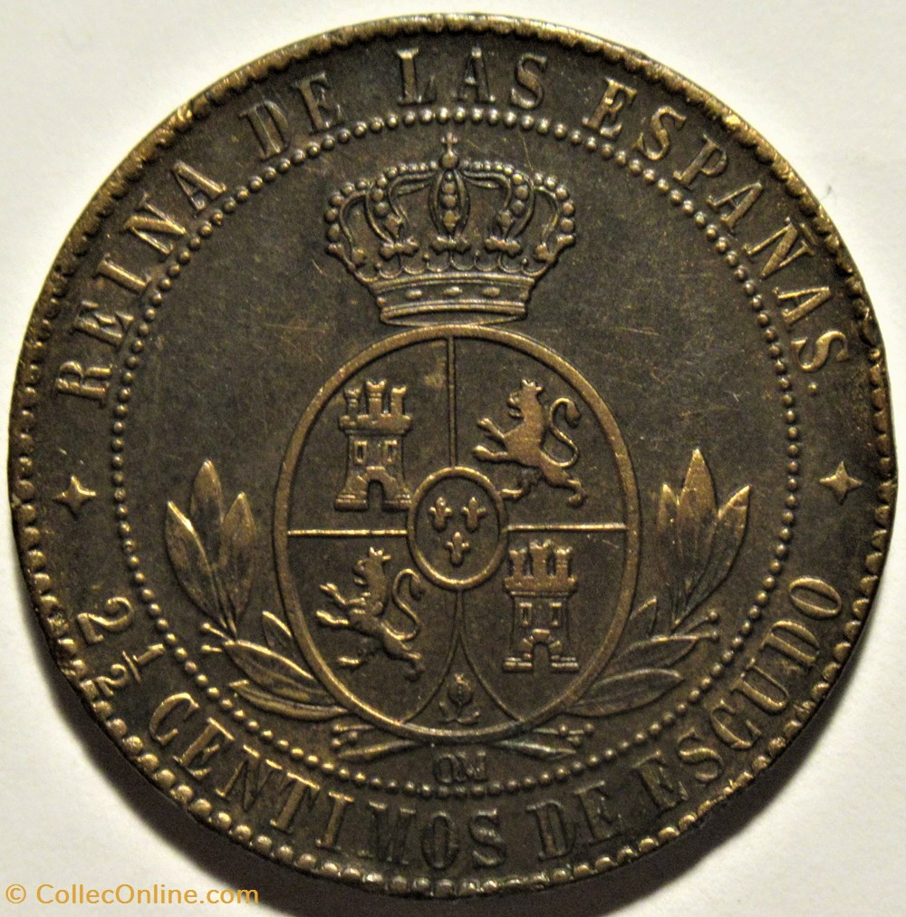 monnaies monde espagne 1868 jubia 2 centimos isabel ii espana ex 2