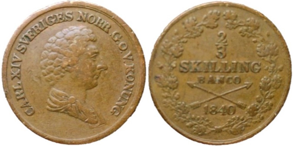 Sweden - Karl XIV Johan - 2/3 Skilling Banco 1840 monnaies monde suede sweden karl xiv johan 2 3 skilling banco 1840