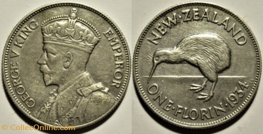 George V - One Florin 1934 - New Zealand monnaies monde nouvelle zelande george v one florin 1934 new zealand
