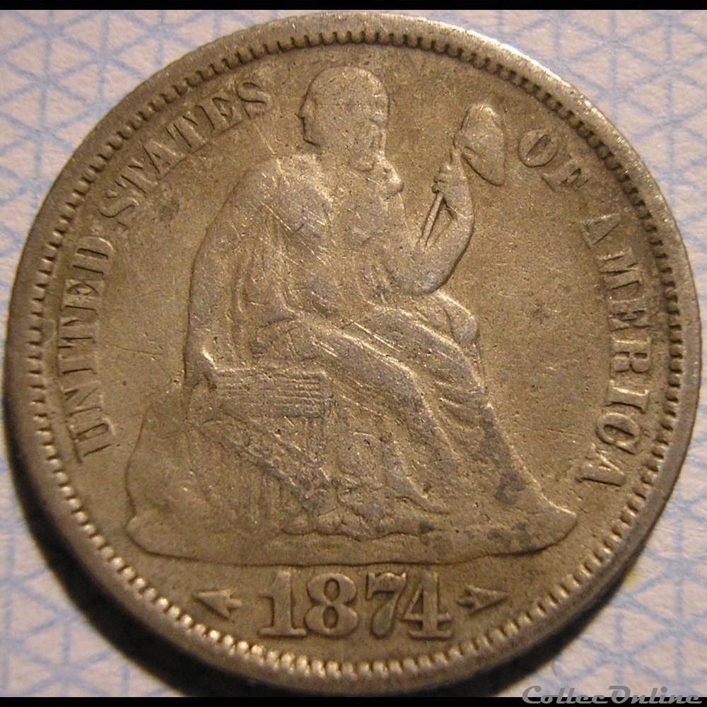 ←1874→ Dime / 10 Cents Arrows monnaie monde etat uni 1874 dime 10 cents arrows