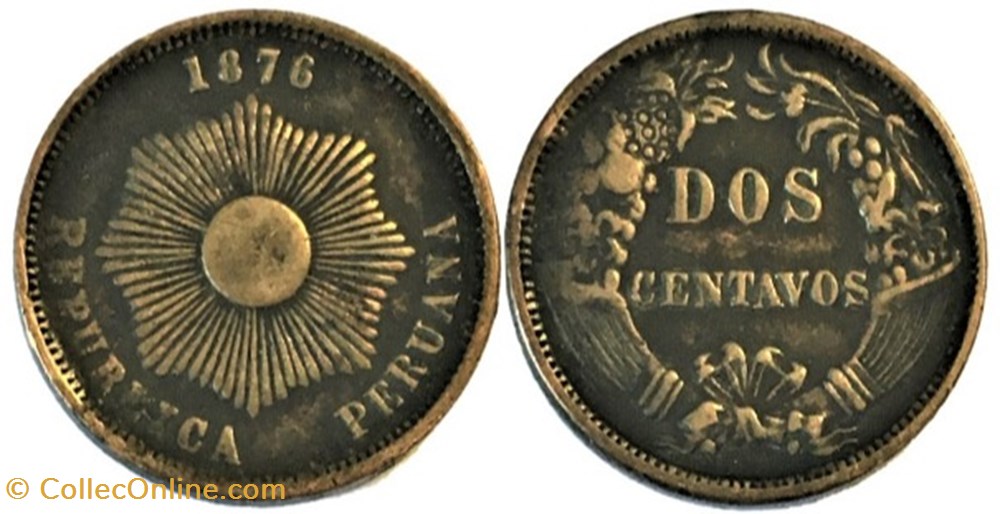 monnaies monde perou peru 2 centavos 1876 lima