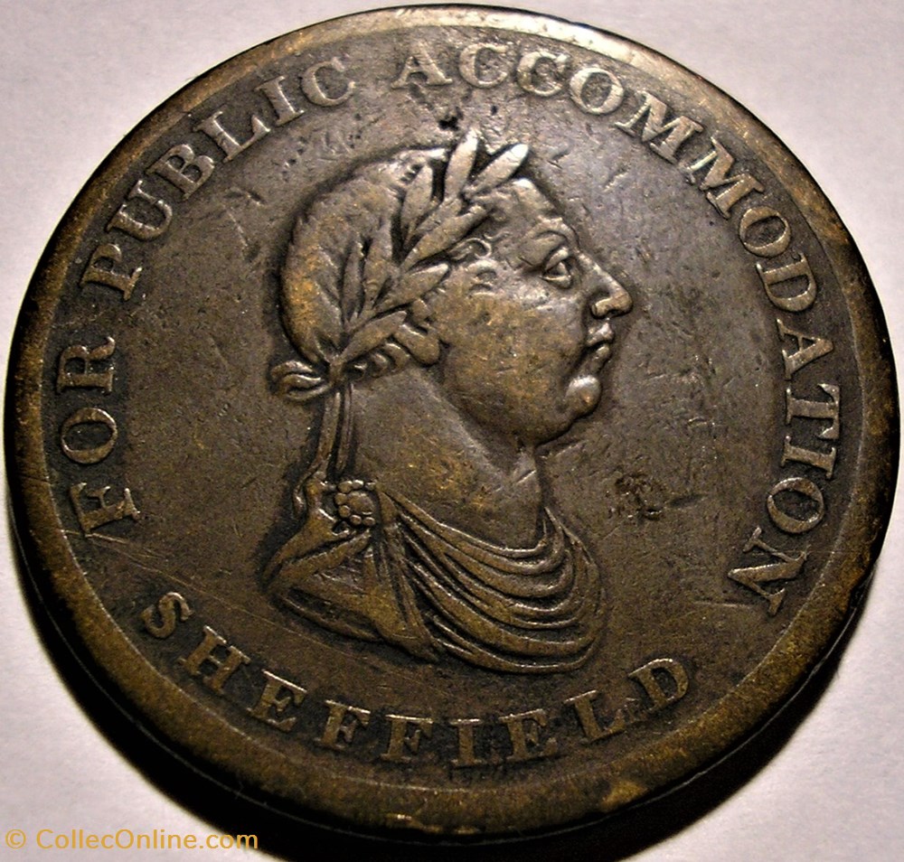 George III - One Penny 1812 Token for Public Accommodation - Sheffield, England 3 monnaie jeton mereaux george iii one penny 1812 token for public accommodation sheffield england