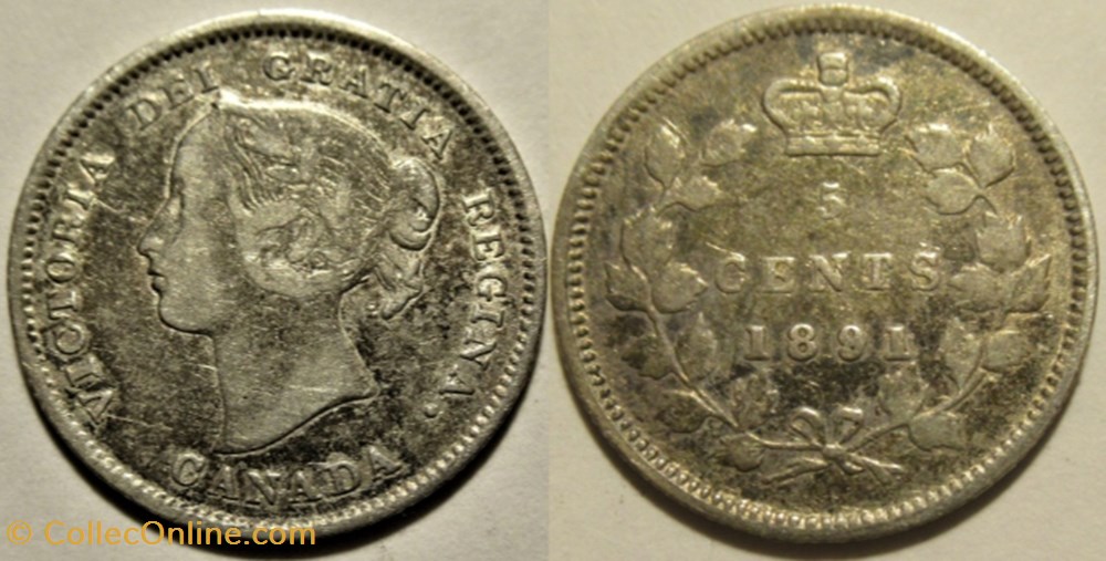 monnaies monde canada victoria 5 cents 1891 ex 2