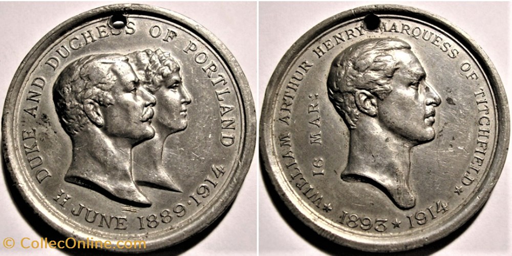 Duke and Duchess of Portland, & Son - 1889-1914 Medallion - UK medaille royaume uni duke and duchess of portland son 1889 1914 medallion uk