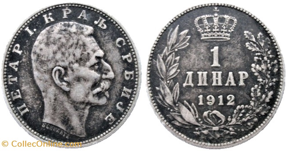 Kingdom of Serbia - 1 Dinar 1912 - Petar I monnaies monde serbie kingdom of serbia 1 dinar 1912 petar i