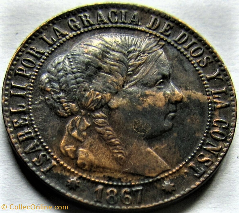 1867 Barcelona - 1 Centimo - Isabel II España 2 monnaies monde espagne 1867 barcelona 1 centimo isabel ii espana