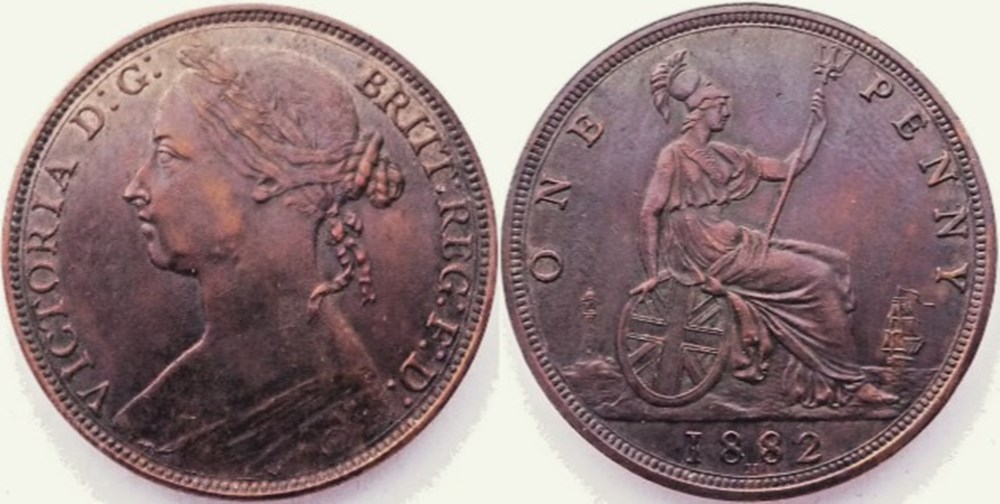 Victoria - One Penny 1882 H - Kingdom of Great Britain (var) monnaies monde royaume uni victoria one penny 1882 h kingdom of great britain var