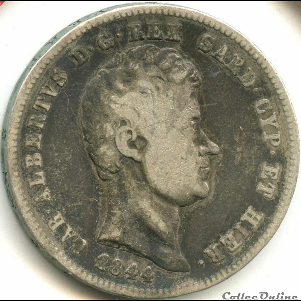 1844 Royaume de Sardaigne, 2 Lire Genova - Carlo Alberto monnaies monde italie 1844 royaume de sardaigne 2 lire genova carlo alberto