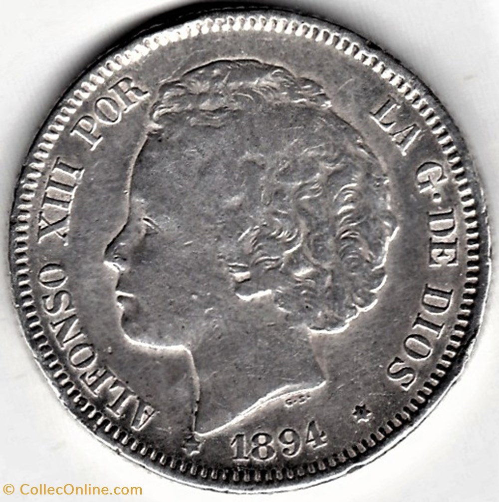 monnaies monde espagne 1894 2 pesetas alfonso xiii de espana