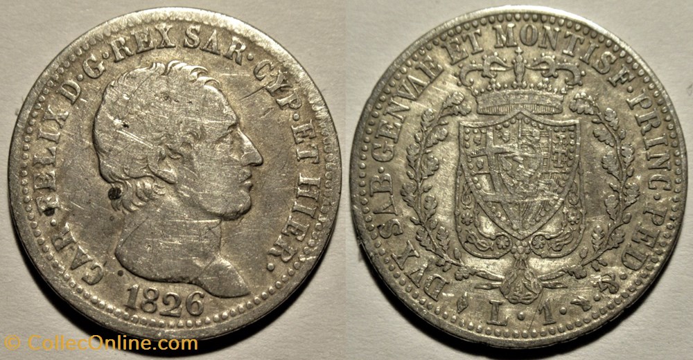 1826 Royaume de Sardaigne, 1 Lira Torino - Carlo Felice (ex2) monnaies monde italie 1826 royaume de sardaigne 1 lira torino carlo felice ex2