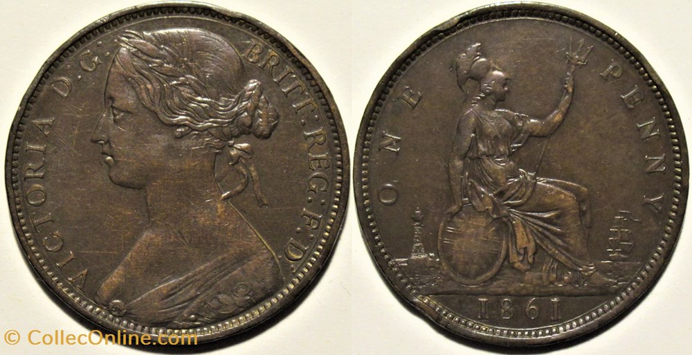Victoria - One Penny 1861 - Kingdom of Great Britain (var) monnaies monde royaume uni victoria one penny 1861 kingdom of great britain var