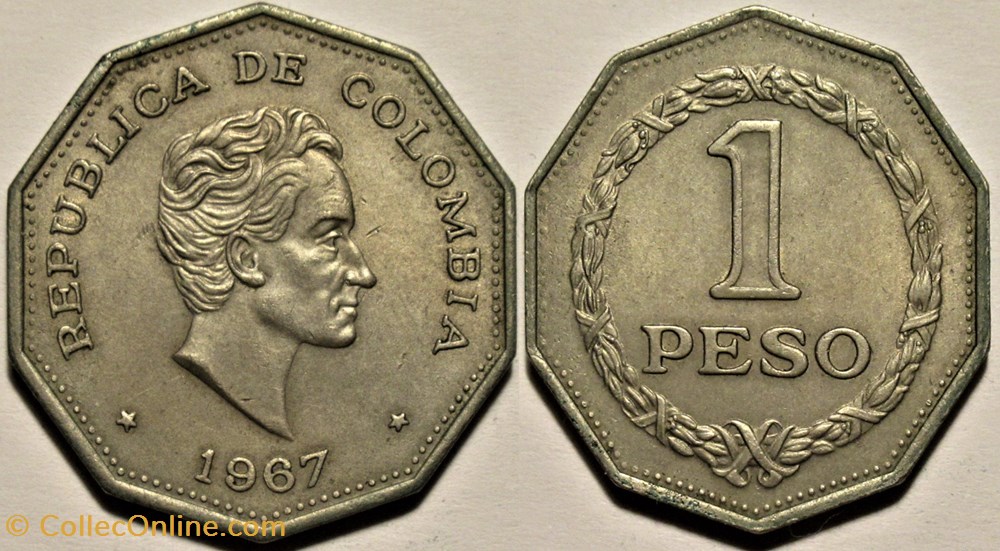 monnaies monde colombie 1 peso 1967 simon bolivar colombia