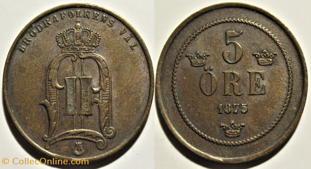 monnaies monde suede oscar ii of sweden 5 ore 1875 2 ex