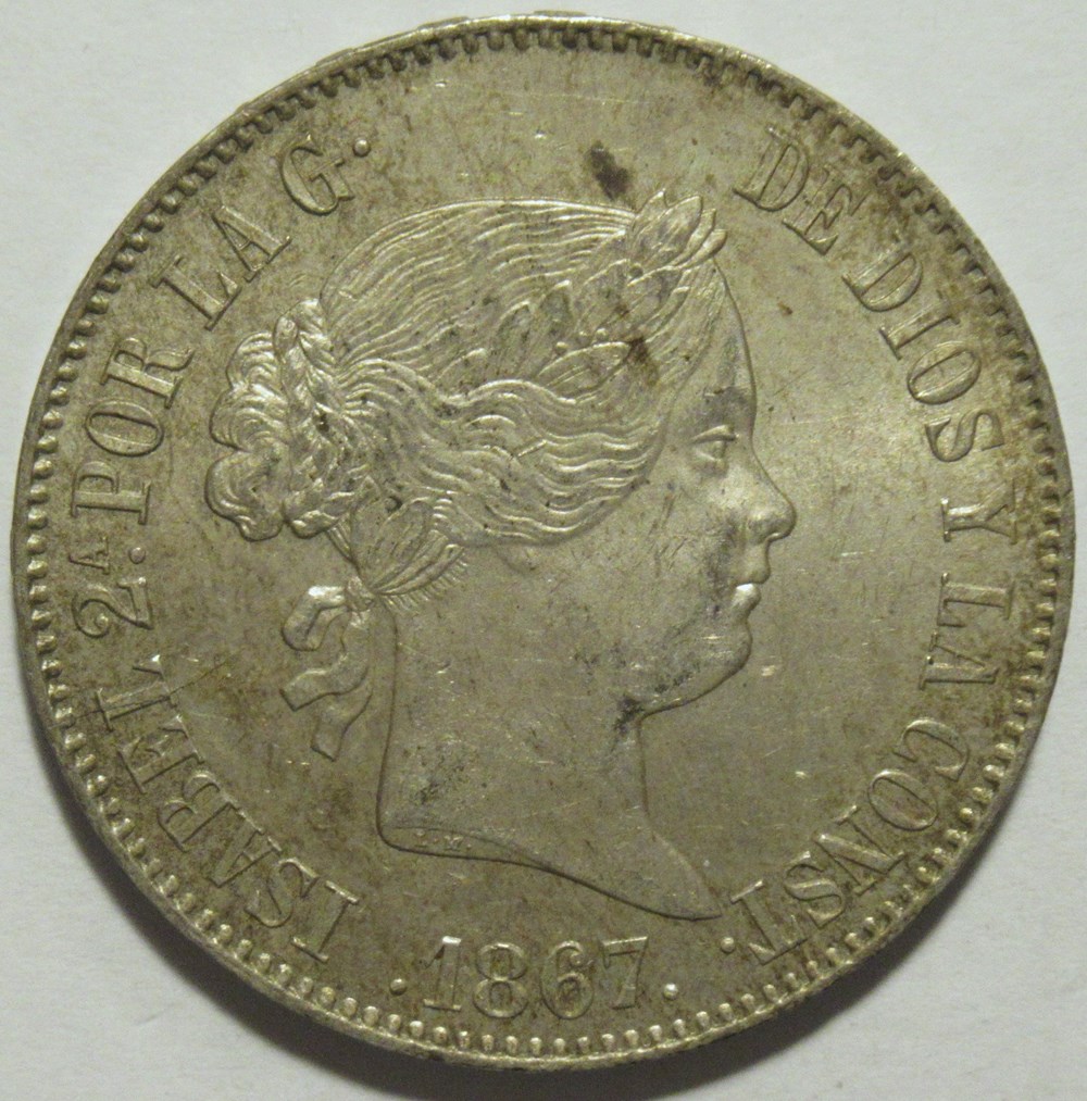 1867 Madrid, 1 Escudo - Isabel II de España monnaies monde espagne 1867 madrid 1 escudo isabel ii de espana
