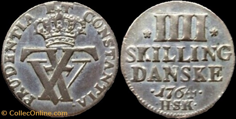 Frederik V Denmark - 4 Skilling Dansk 1764 monnaies monde danemark frederik v denmark 4 skilling dansk 1764