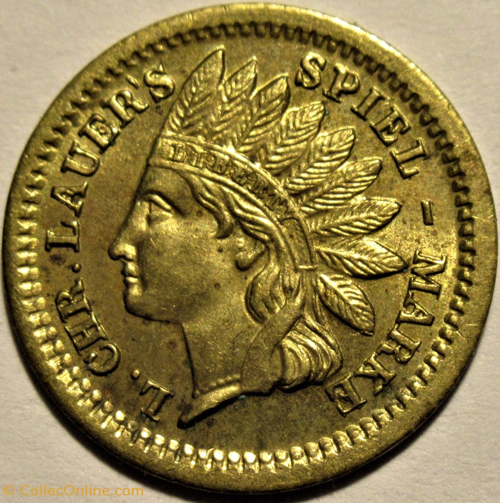 monnaies jetons mereaux laues spielmarke indian cent german token 187