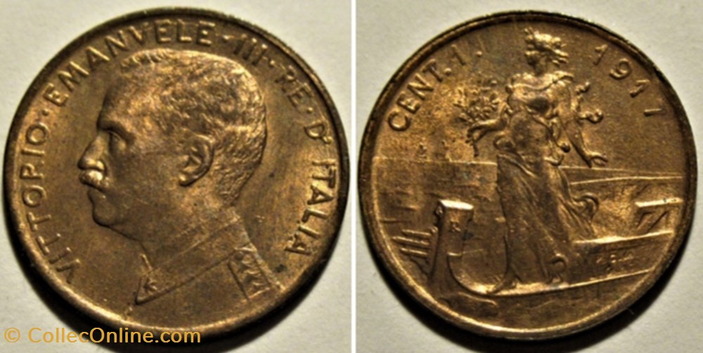 1917 Regno d'Italia, Centesimo, Roma - Vittorio Emanuele III monnaies monde italie 1917 regno italia centesimo roma vittorio emanuele iii