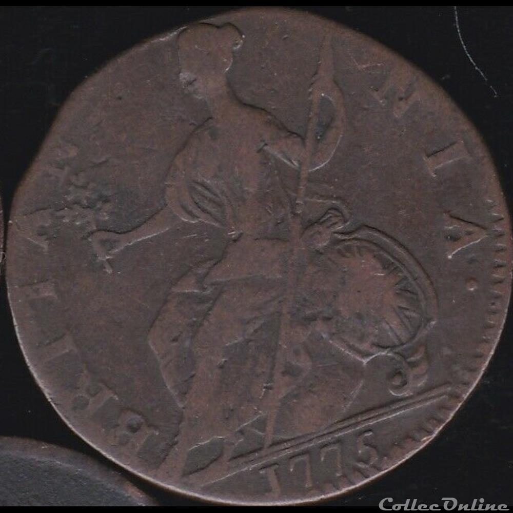 1775 Half Penny No Regal - George III of Great Britain (Ex.8) 4 monnaie monde etat uni 1775 half penny no regal george iii of great britain ex 8