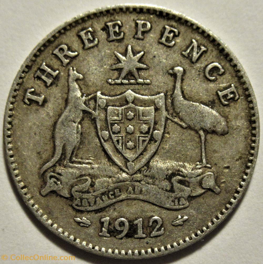 George V - Three Pence 1912 - Australia (ex.3) 3 monnaies monde australie george v three pence 1912 australia ex 3