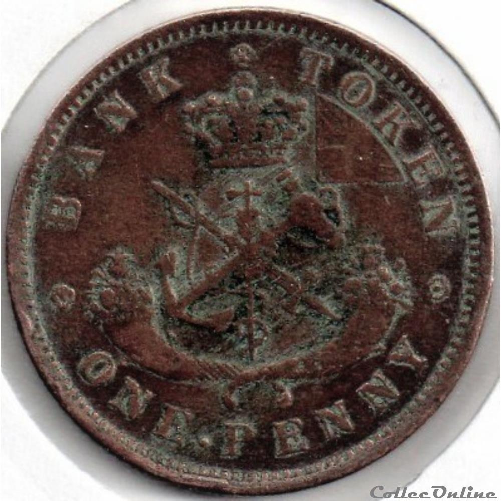 Upper Canada - 1857 One Penny Bank Token, St. George monnaie monde canadum upper canada 1857 one penny bank token st george