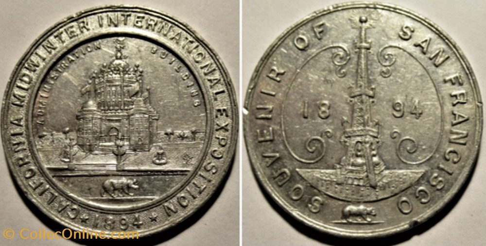 medailles etats unis 1894 california inter exposition medal electric tower dollar usa