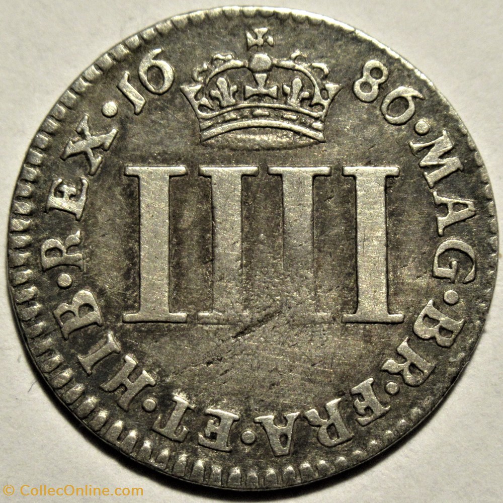James II Stuart - Four Pence 1686 - Kingdom of England 3 monnaies europe medievale royaume angleterre james ii stuart four pence 1686 kingdom of england