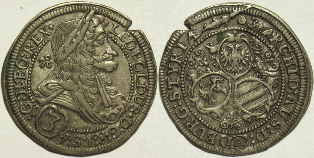 1703 Graz, 3 Kreuzer - Leopold I Austrian Empire monnaies europe medievale saint romain germanique 1703 graz 3 kreuzer leopold i austrian empire