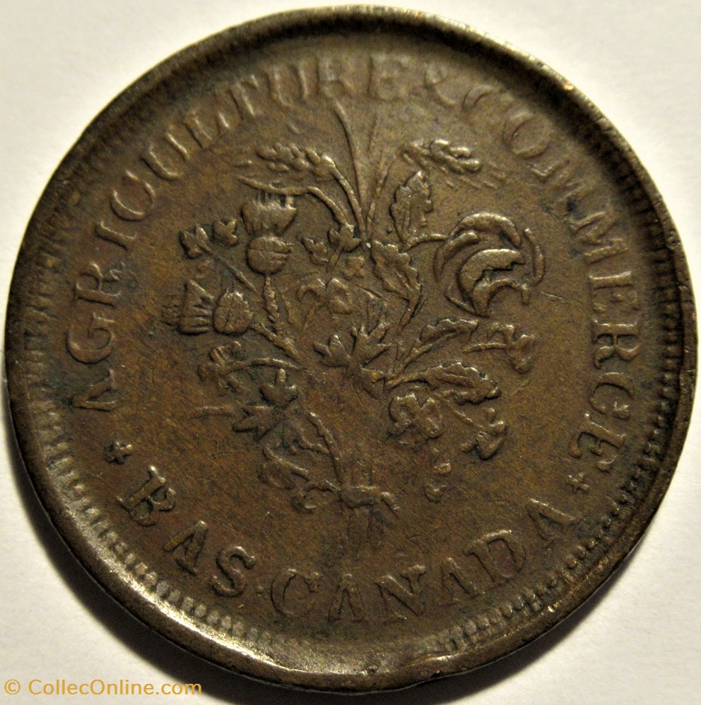 Montreal Un Sou Belleville - Token ca. 1835-1838 (7 shamrocks) (ex.2) monnaies monde canada montreal un sou belleville token ca 1835 1838 7 shamrocks ex 2