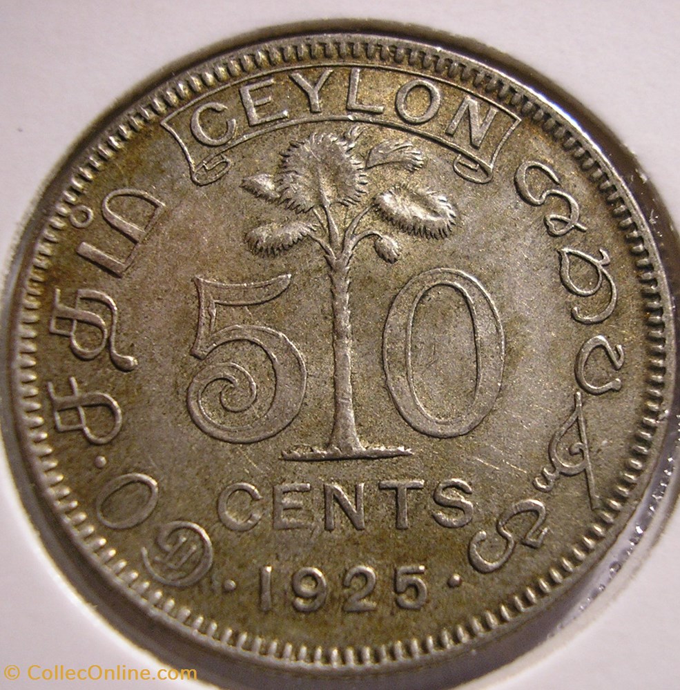 George V - 50 Cents 1925 - Ceylon, British Sri Lanka monnaie monde george v 50 cents 1925 ceylon british sri lanka